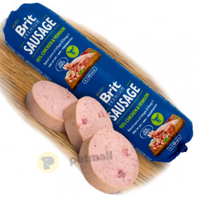 Деликатесен салам за кучета Brit Sausage Chicken&Venison - с 87% свежо пилешко месо и 8% еленско месо 800 гр.